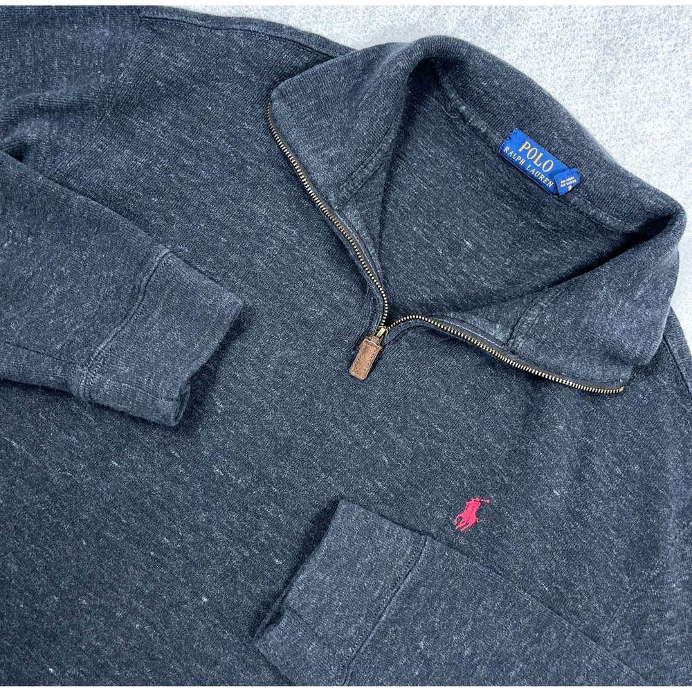 Polo Ralph Lauren Sweater Men‎ XXL 2XL Gray Red Pullover 1/4 Quarter Zip Estate